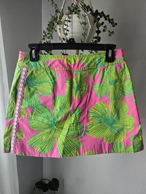 Vintage Lilly Pulitzer Hibiscus Floral Skort Size 2 Pink Green